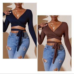 Solid Criss Cross Tie Waist Top